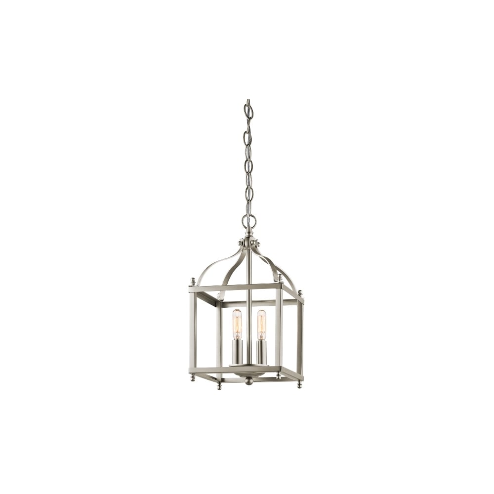 Larkin 2 Light Brushed Nickel Small Ceiling Lantern Pendant KL/LARKIN/P/S NI