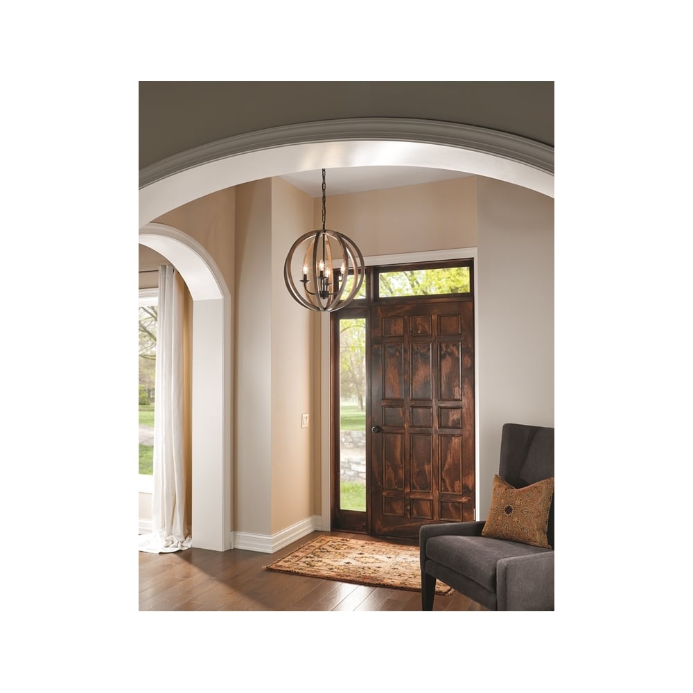 Allier 4 Light Wooden Ceiling Pendant in Iron Finish FE/ALLIER/4P WW
