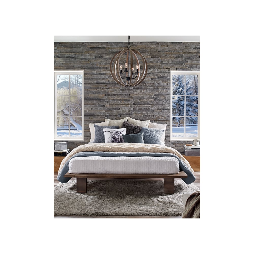 Allier 4 Light Wooden Ceiling Pendant in Iron Finish FE/ALLIER/4P WW