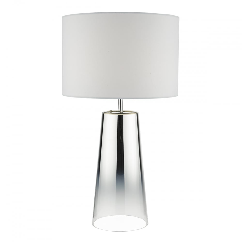 Smokey Mirrored Glass Table Lamp With White Cotton Shade SMO4250