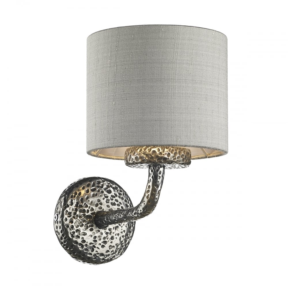 Sloane Single Wall Light In Pewter Finish And Silver Grey Silk Shade SLO0767-39-SI