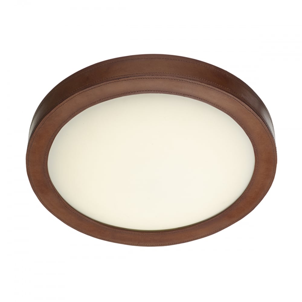 Saddler Flush Ceiling Light In Brown Leather Effect SAD5883-LED
