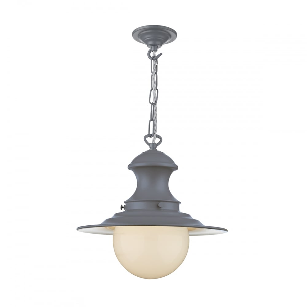 Station Lamp In Lead Grey Finish With Opal Glass Shade