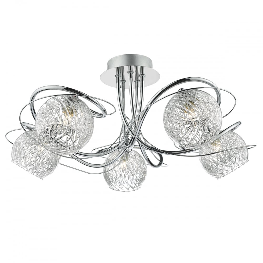 Rehan Glass Semi Flush Ceiling Light In Polished Chrome Finish REH0550