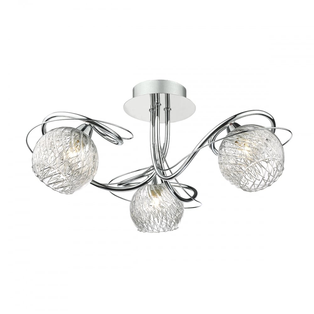 Rehan Glass Semi Flush Ceiling Light In Polished Chrome Finish REH0350