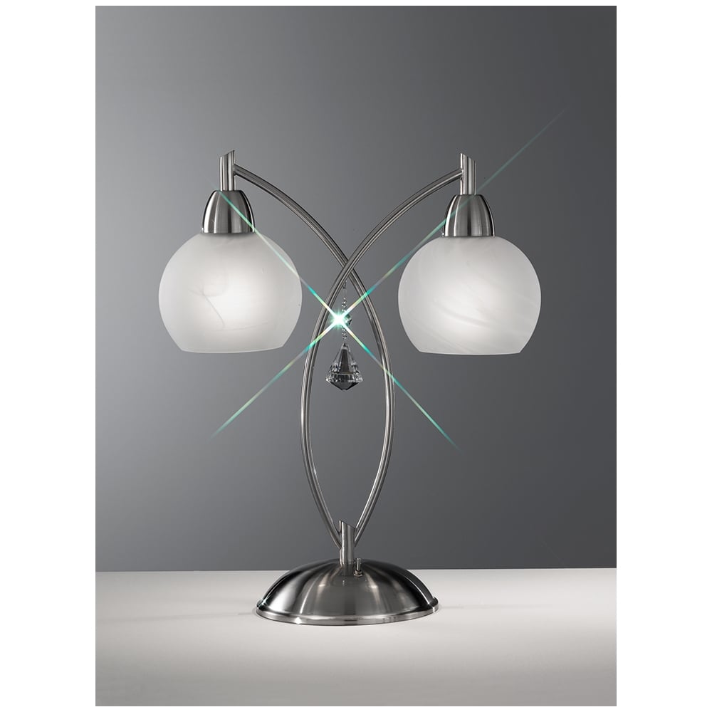 T907 2 Light Modern Satin Chrome & Crystal Table Lamp