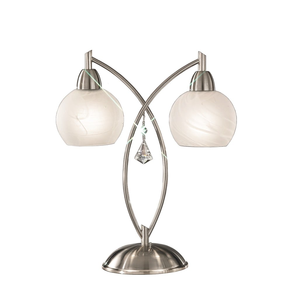 T907 2 Light Modern Satin Chrome & Crystal Table Lamp