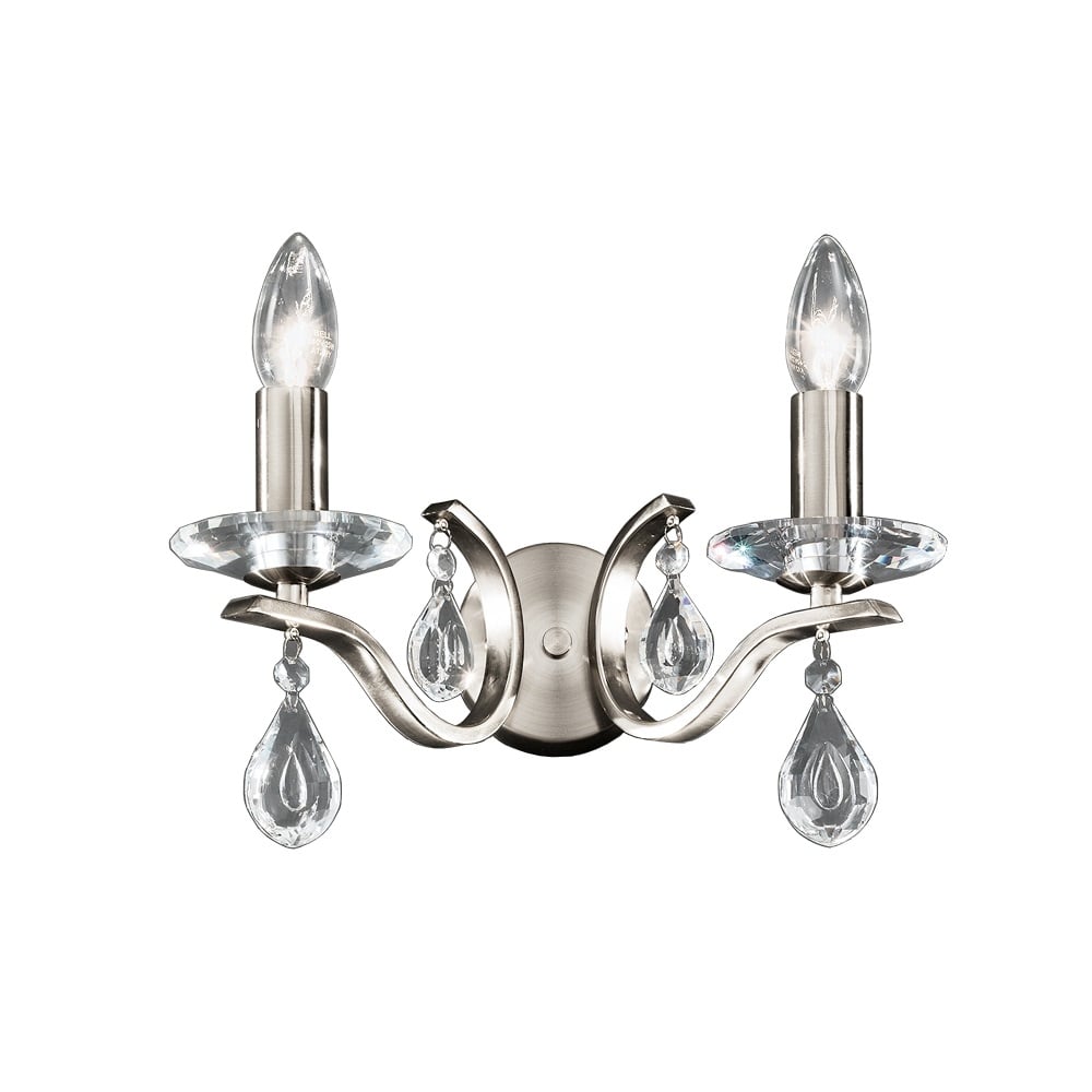 FL2298/2 Willow 2 Light Satin Nickel and Crystal Wall Light