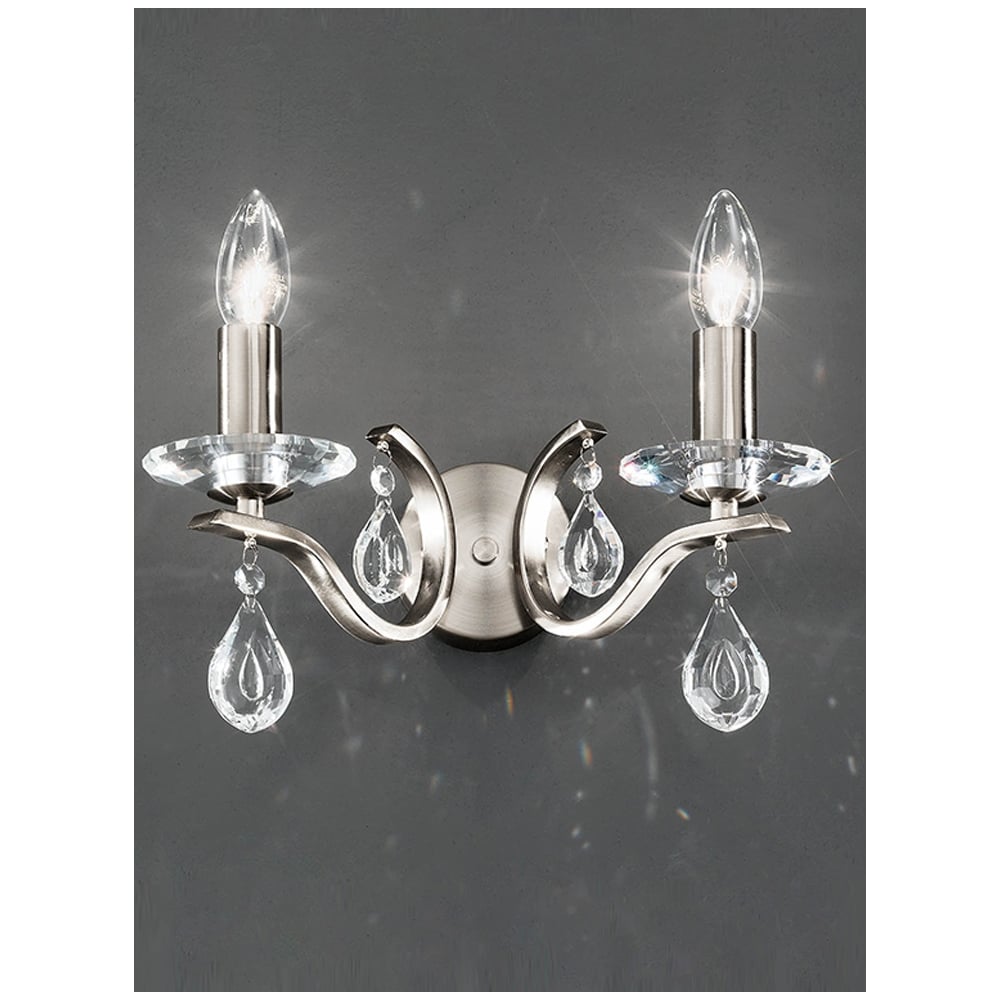 FL2298/2 Willow 2 Light Satin Nickel and Crystal Wall Light