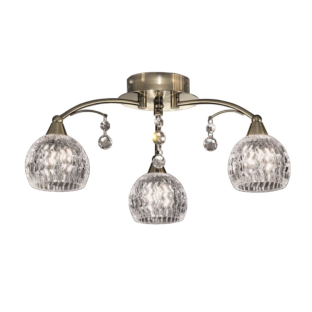 FL2296/3 3 Light Bronze, Crystal Semi Flush Ceiling Light