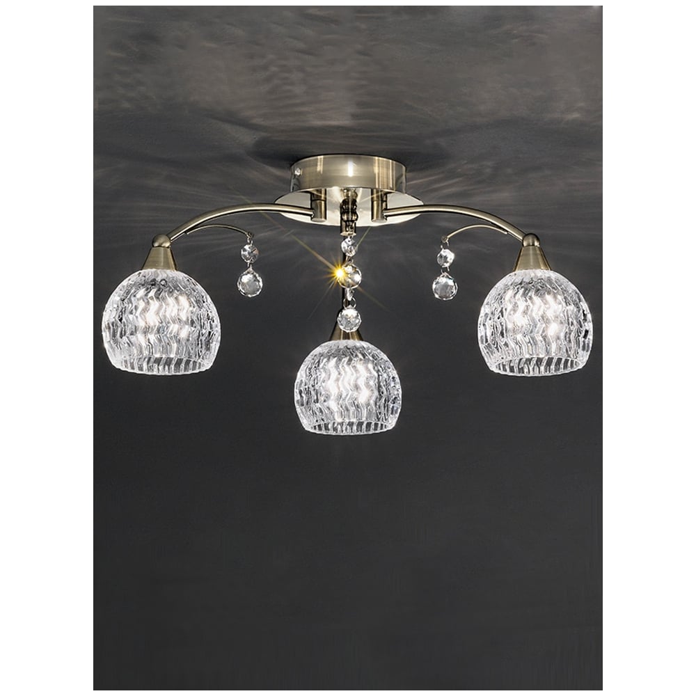 FL2296/3 3 Light Bronze, Crystal Semi Flush Ceiling Light