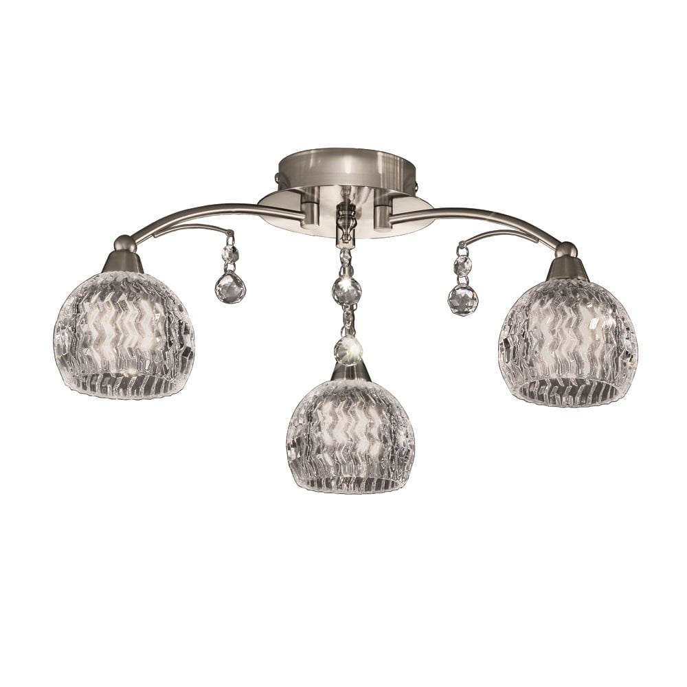 F2295/3 3 Light Satin Nickel, Crystal Semi Flush Ceiling Light