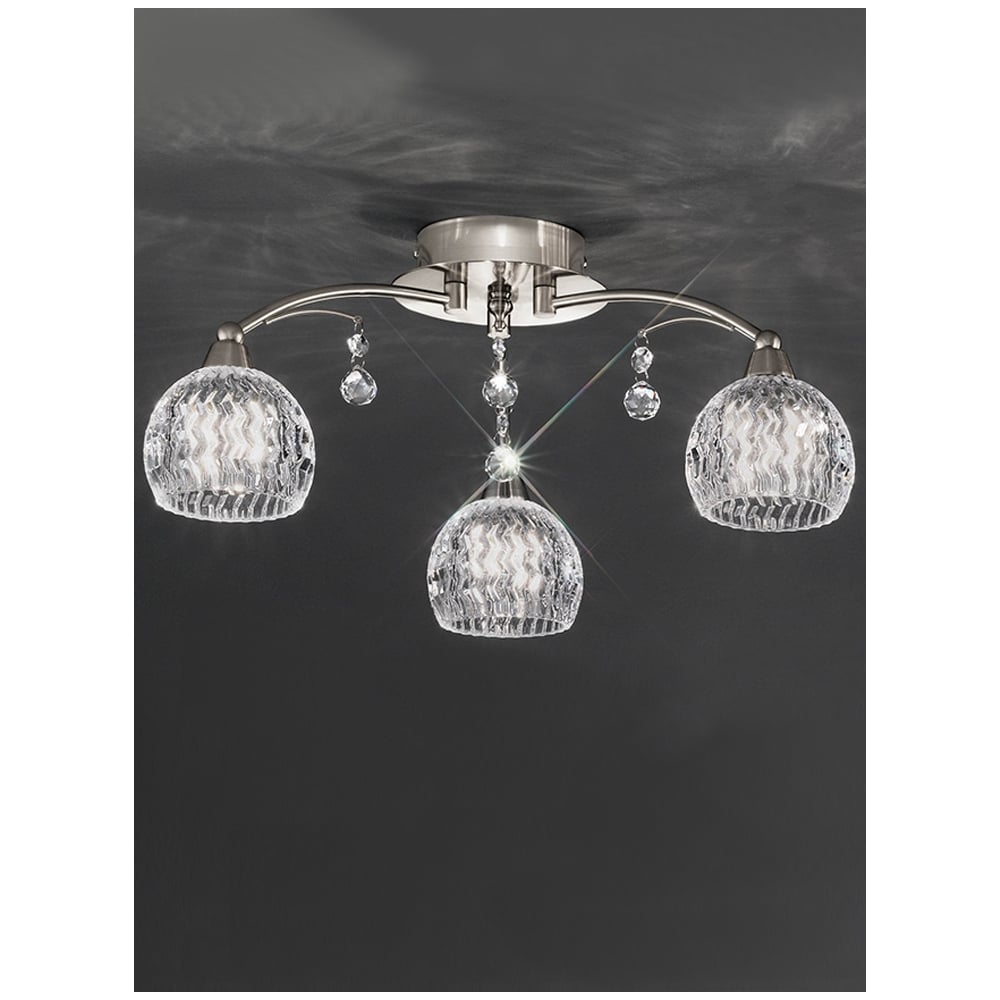 F2295/3 3 Light Satin Nickel, Crystal Semi Flush Ceiling Light