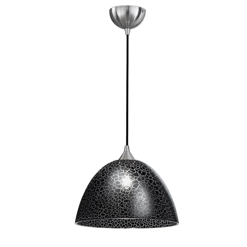 FL2290/1/953 Glass 1 Light Large Ceiling Pendant in Black Crackle