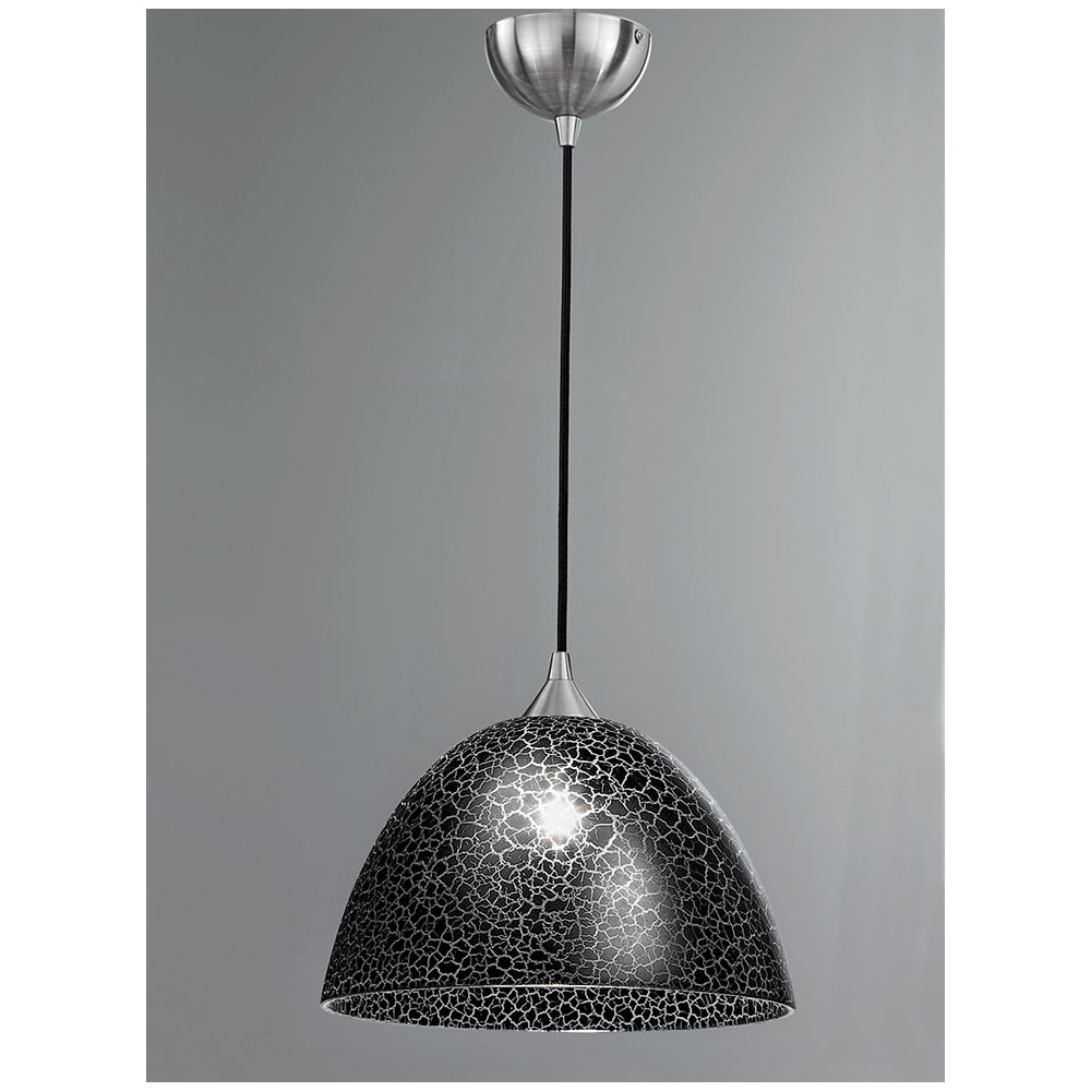 FL2290/1/953 Glass 1 Light Large Ceiling Pendant in Black Crackle