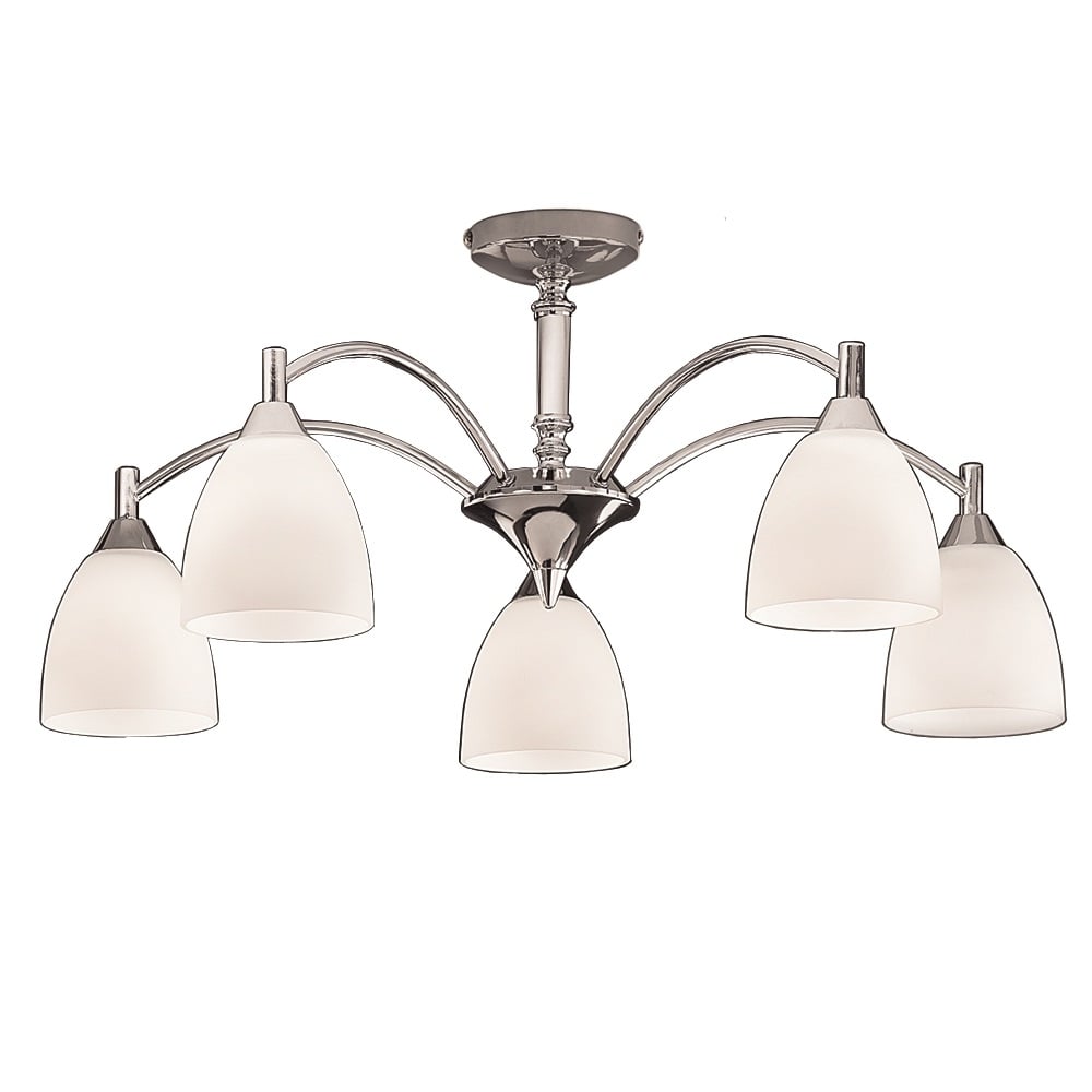 Modern 5 Light Chrome Semi-Flush Ceiling Light