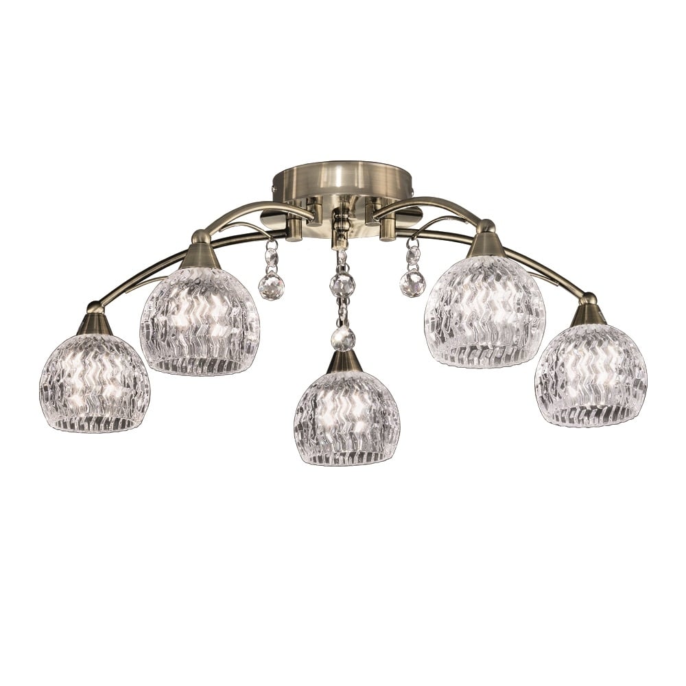 FL2296/5 5 Light Bronze, Crystal Semi Flush Ceiling Light