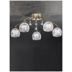 FL2296/5 5 Light Bronze, Crystal Semi Flush Ceiling Light