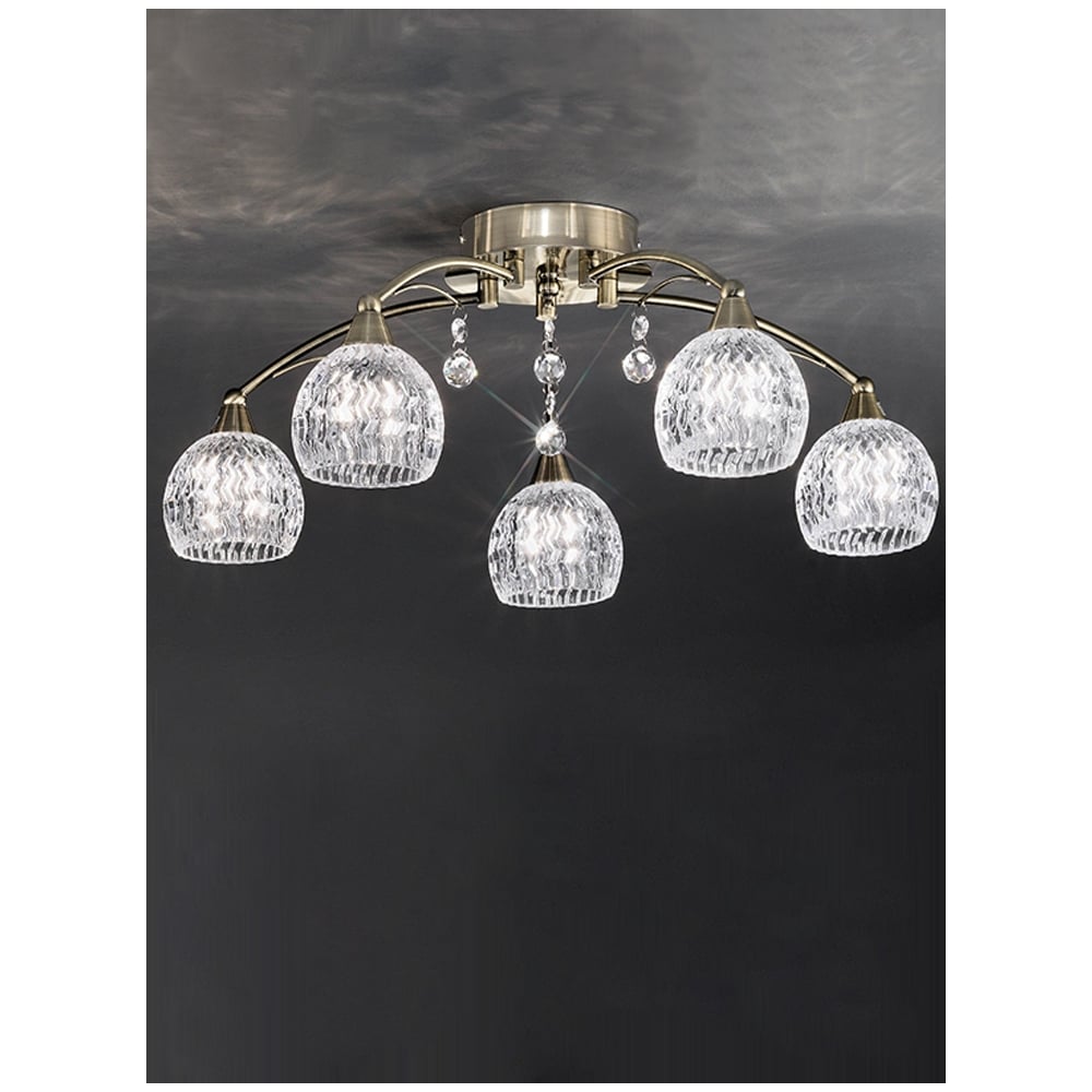 FL2296/5 5 Light Bronze, Crystal Semi Flush Ceiling Light