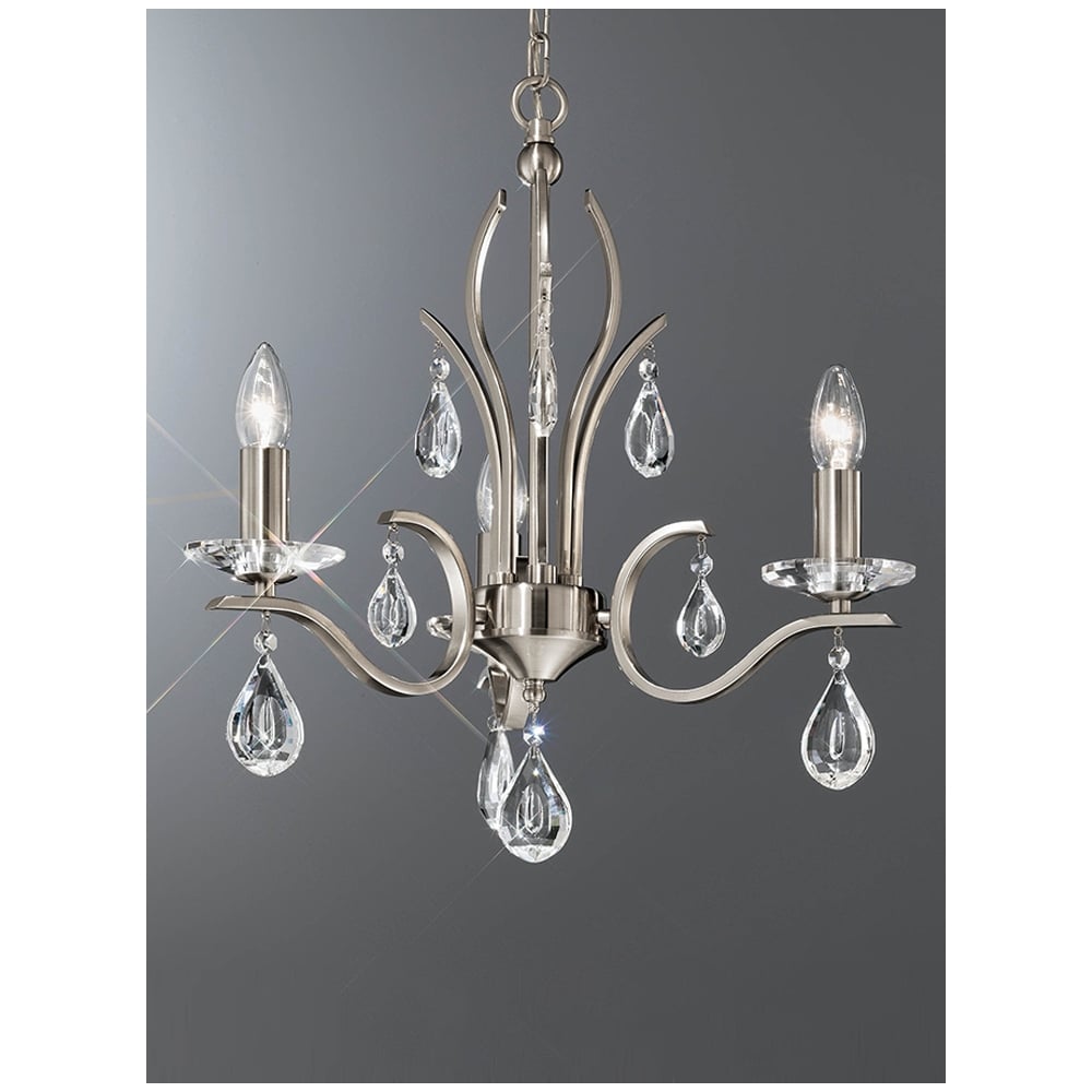 F2298/3 3 Light Satin Nickel and Crystal Chandelier