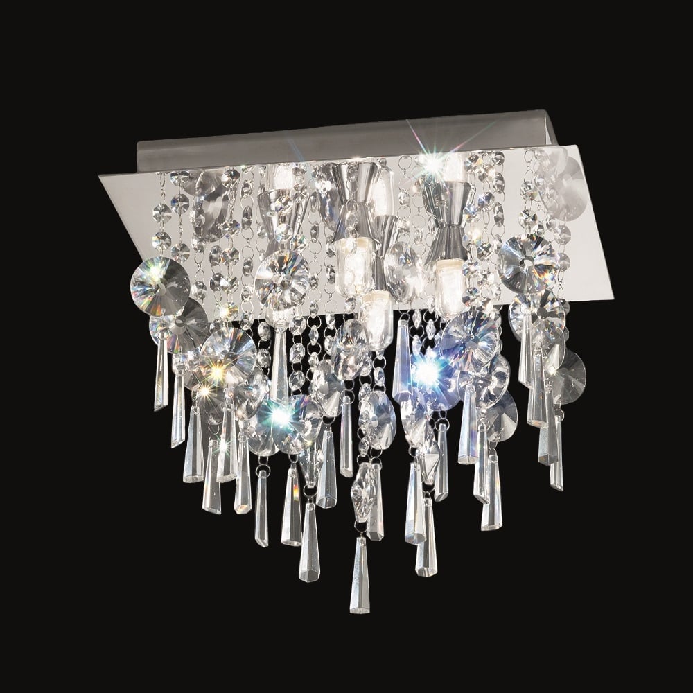 FC5721 Square 4 Light Crystal Bathroom Flush Ceiling Light