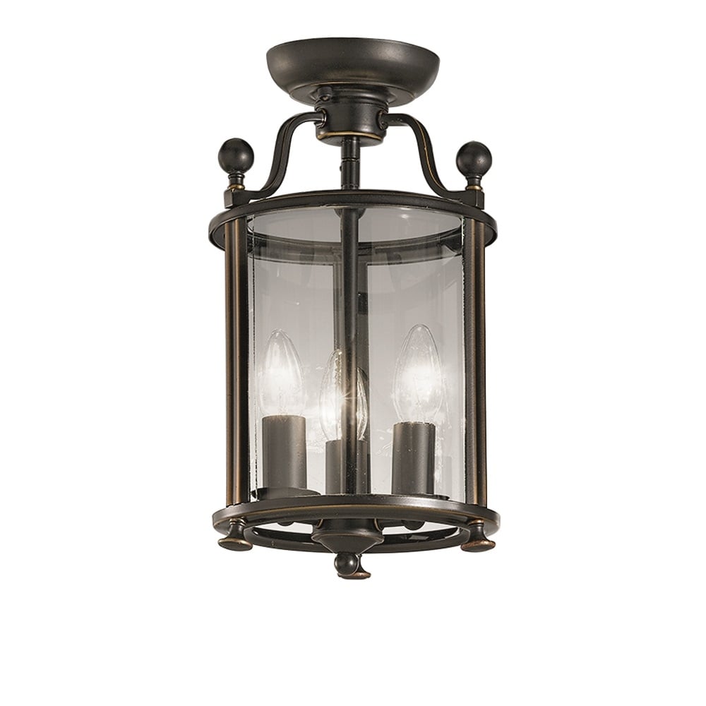 3 Light Antique Bronze Flush Lantern