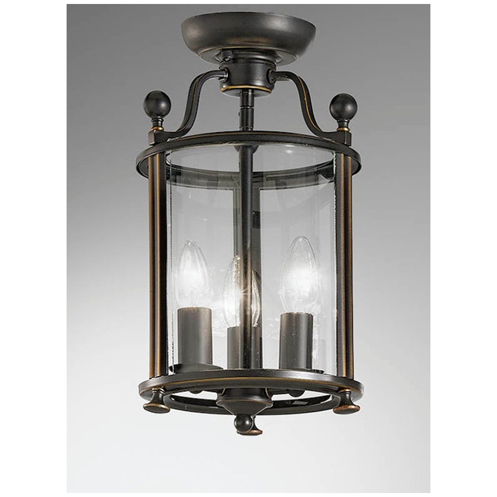 3 Light Antique Bronze Flush Lantern