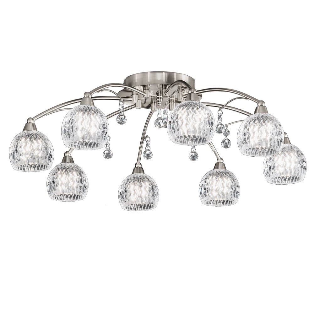 FL2295/8 8 Satin Nickel, Crystal Semi Flush Ceiling Light