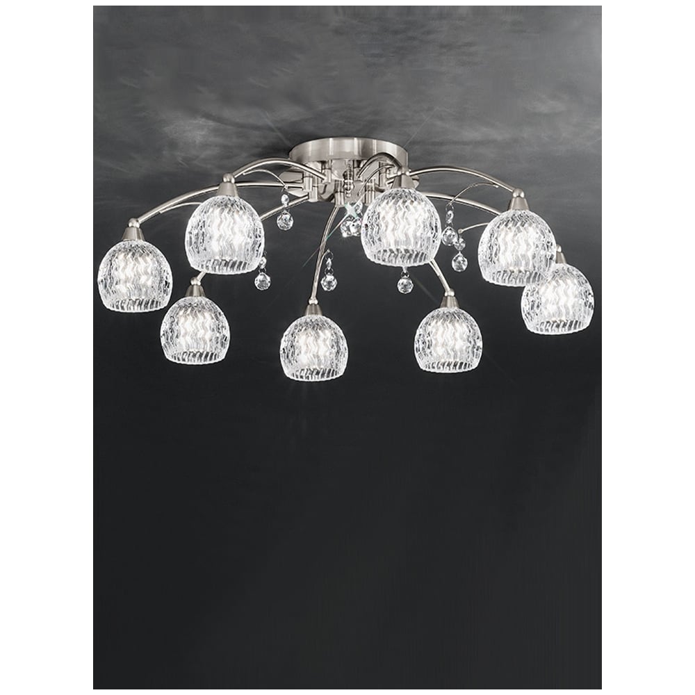 FL2295/8 8 Satin Nickel, Crystal Semi Flush Ceiling Light