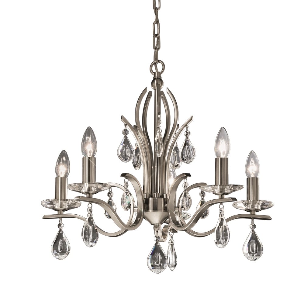 FL2298/5 Willow 5 Light Satin Nickel and Crystal Chandelier