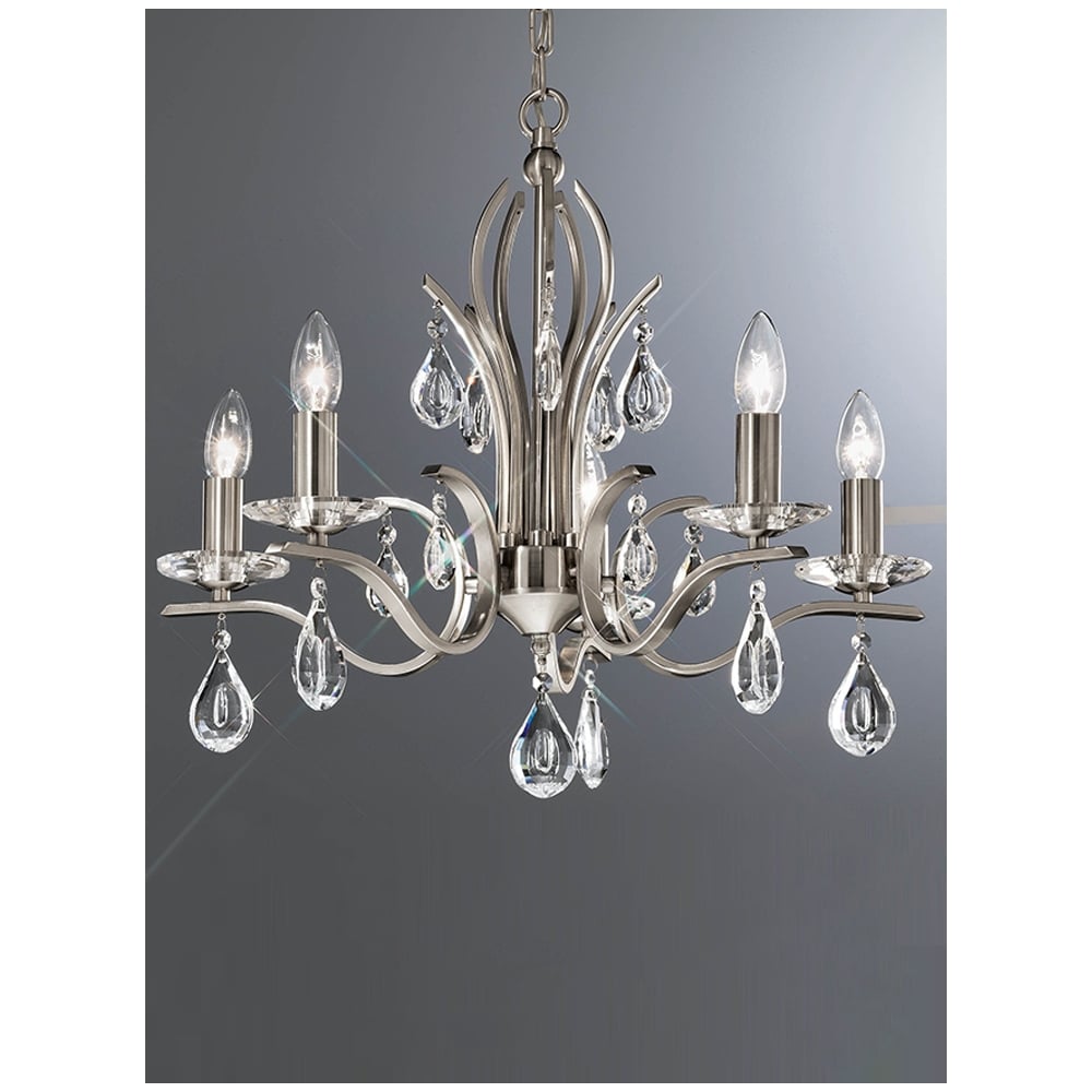 FL2298/5 Willow 5 Light Satin Nickel and Crystal Chandelier