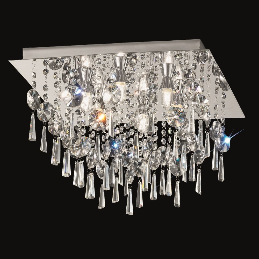CF5722 Square 6 Light Crystal Bathroom Flush Ceiling Light