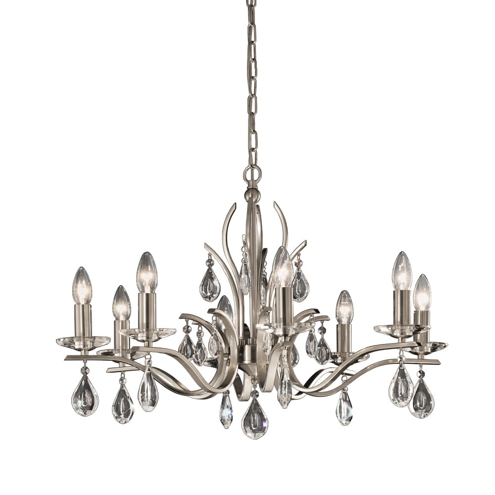 FL2298/8 8 Light Satin Nickel and Crystal Chandelier