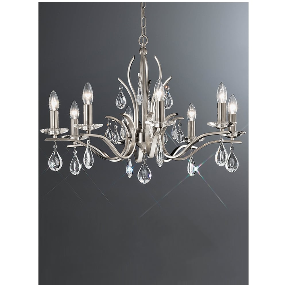 FL2298/8 8 Light Satin Nickel and Crystal Chandelier