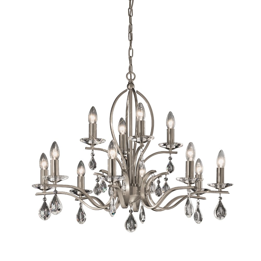 FL2298/12 12 Light Satin Nickel and Crystal Chandelier