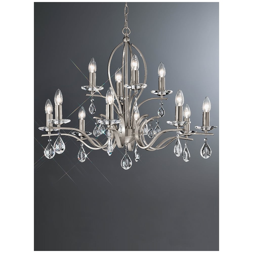 F2298/12 12 Light Satin Nickel and Crystal Chandelier