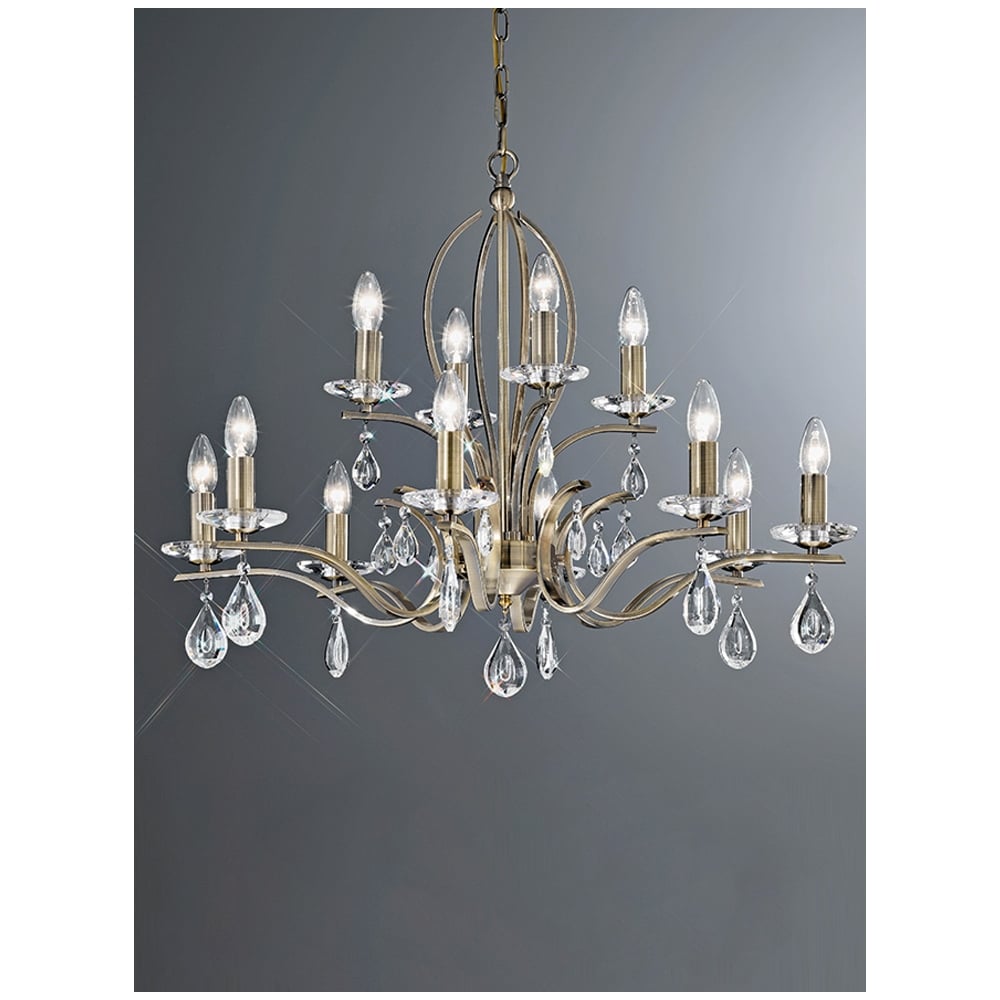 FL2299/12 12 Light Bronze and Crystal Chandelier