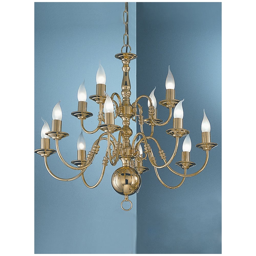 Delft 12 Light Polished Brass Flemish Chandelier - PE79112