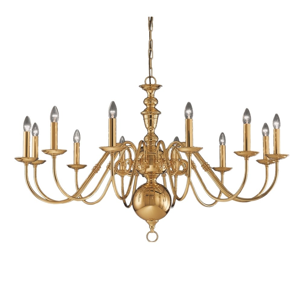 Delft 12 Light Large Polished Brass Chandelier - C041712PB