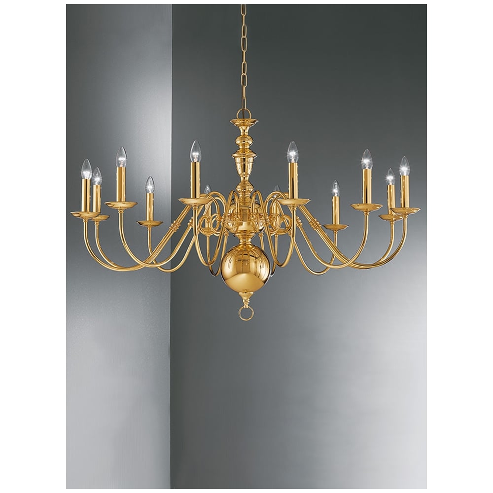 Delft 12 Light Large Polished Brass Chandelier - C041712PB