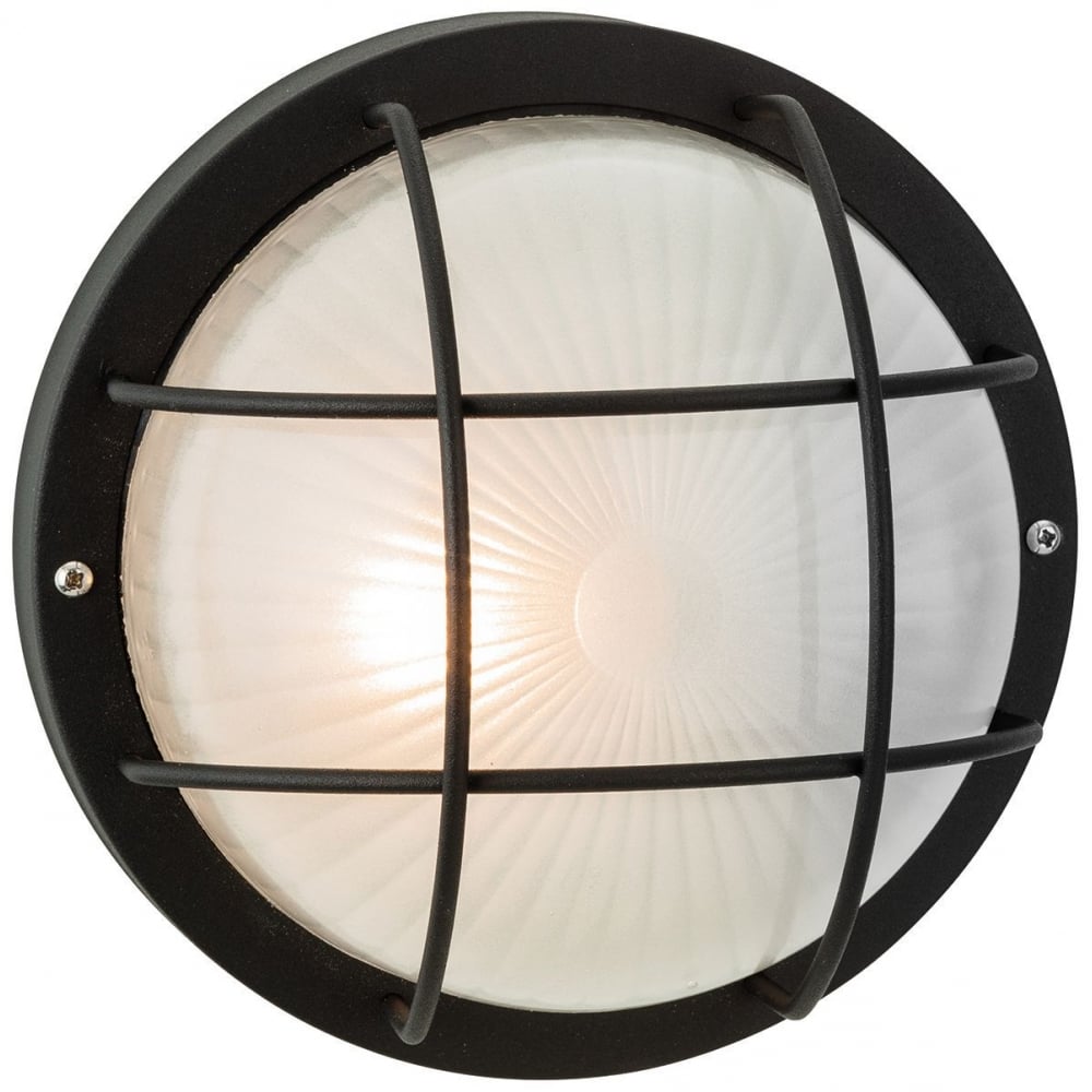 Court Outdoor Round Wall Light In Black With Glass Diffuser 3425BK