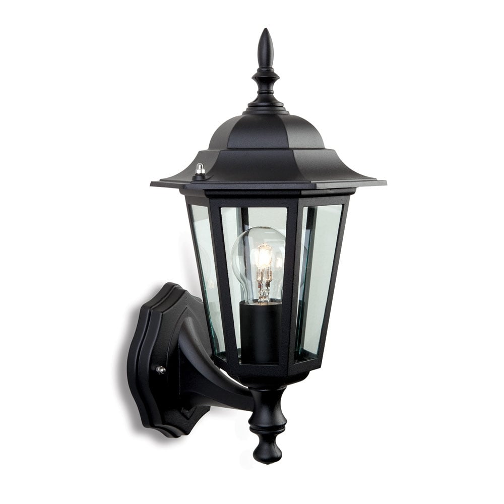6 Panel Uplight Wall Lantern In Black Finish IP33 E100BK