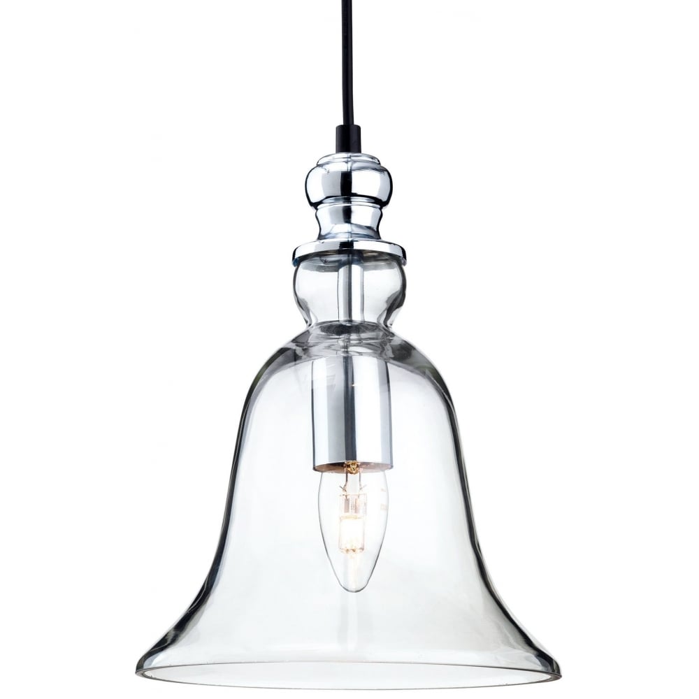 Omar Clear Glass Bell Ceiling Pendant Light in Chrome 3411CH