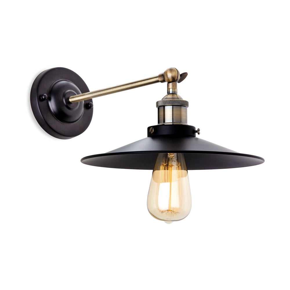 Ashby Industrial Wall Light In Black And Antique Brass Finish 5933BK