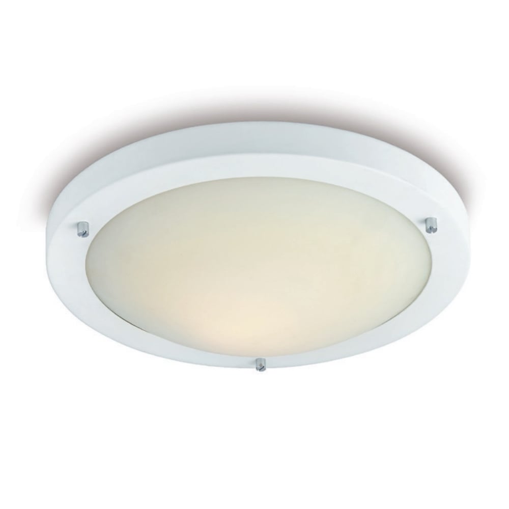 Rondo LED Flush Ceiling Light IP44 In Matt White With Glass Diffuser 8611WH