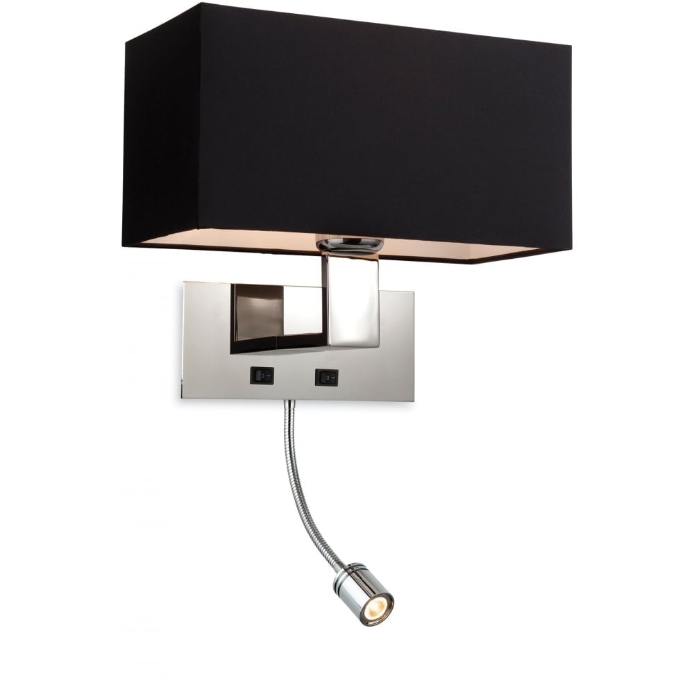Prince Reading Wall Light In Polished Stainless Steel With Black Rectangular Shade 8608BK