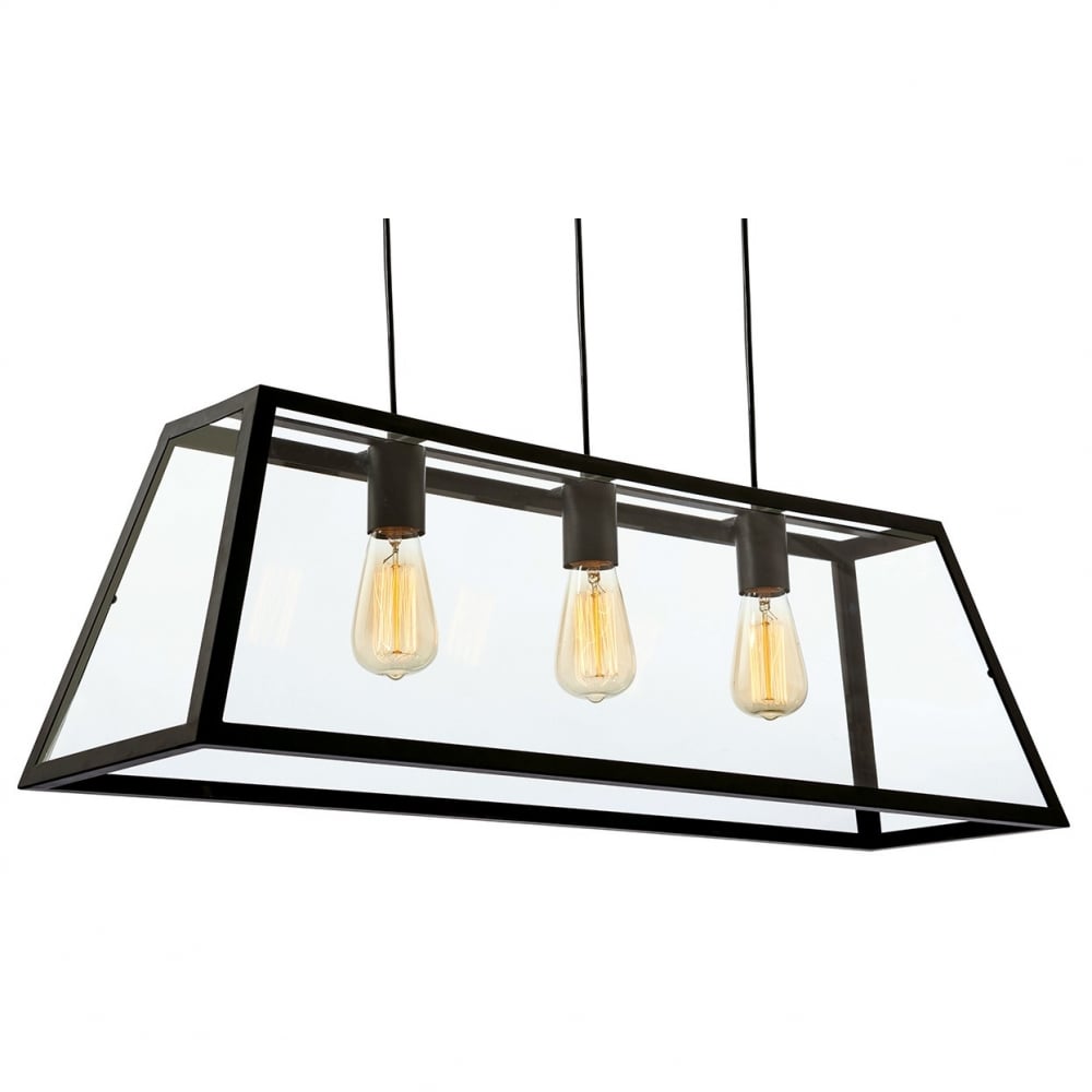 Kew Vintage 3 Light Breakfast Bar Ceiling Light In Black Finish 3438BL