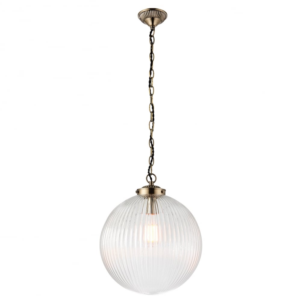 Brydon Vintage Large Ceiling Pendant Light In Antique Brass With Glass Shade 71124