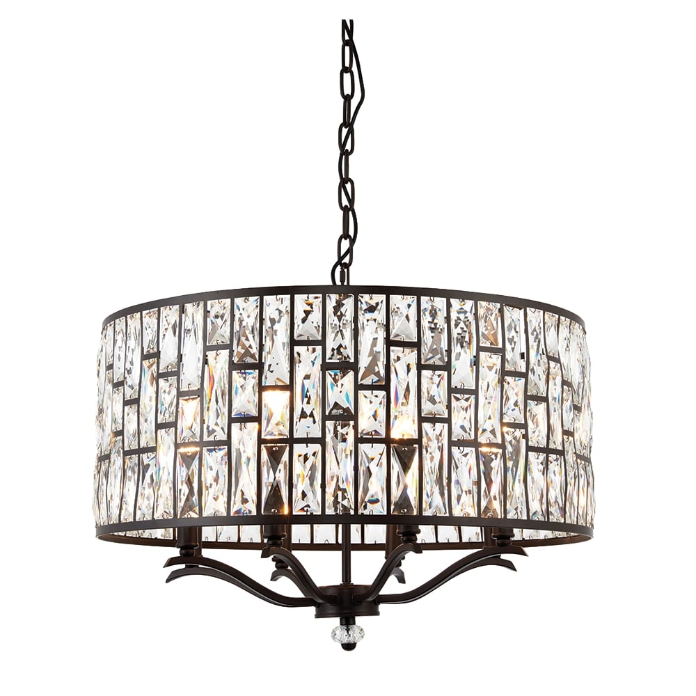 Belle Crystal Large Ceiling Pendant Light In Dark Bronze Finish 69391