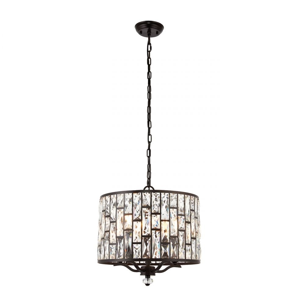 Belle Crystal Small Ceiling Pendant Light In Dark Bronze Finish 69390